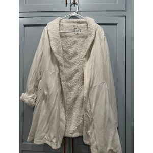 Lemon Plush Sherpa Lined Cozy Robe Cardigan Cream M L comfy spa‎ vacation